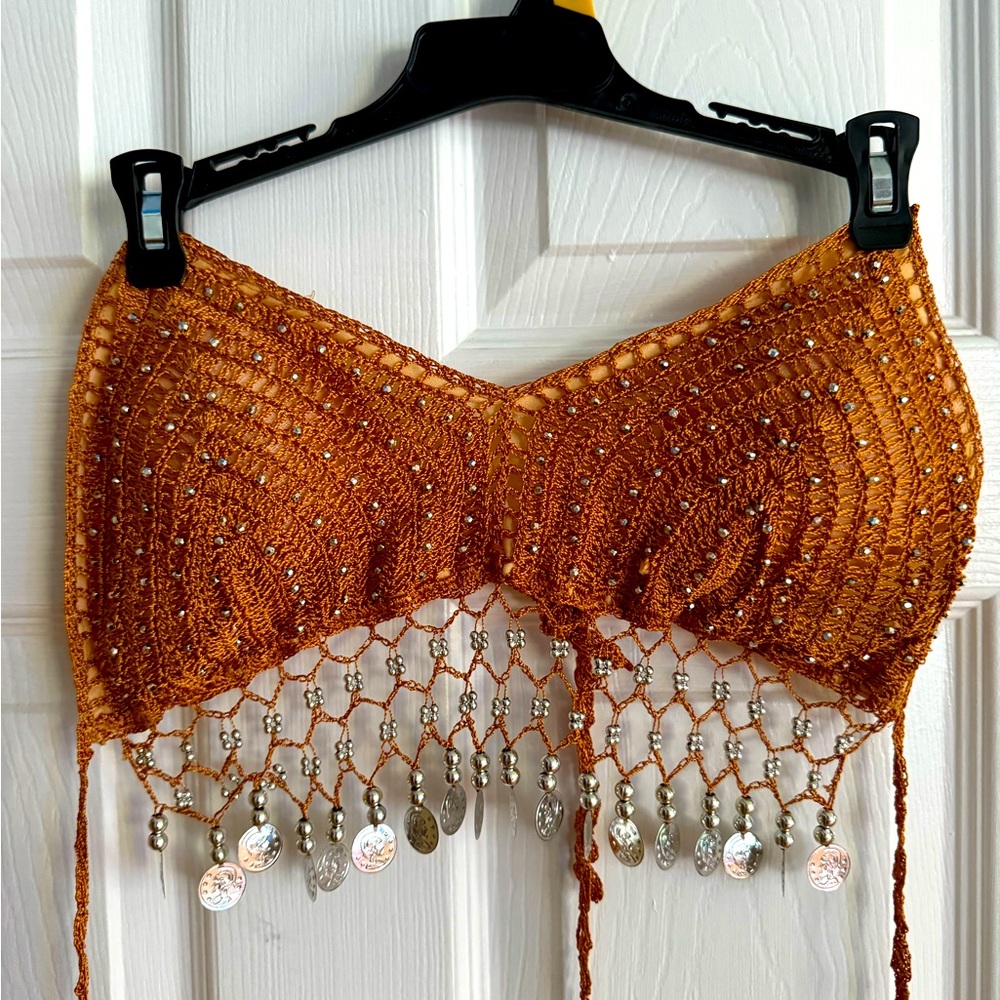 Knit Halter Top with beading and Coin